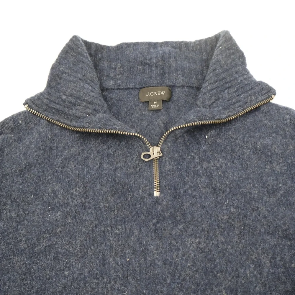 J.Crew Quarter Zip Sweater Mens Medium Navy Blue Merino Wool Blend Pullover